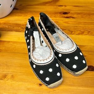 NEW Kate Spade Ballet Flats Knit Polka Dot Black and White Ankle Lace 8.5